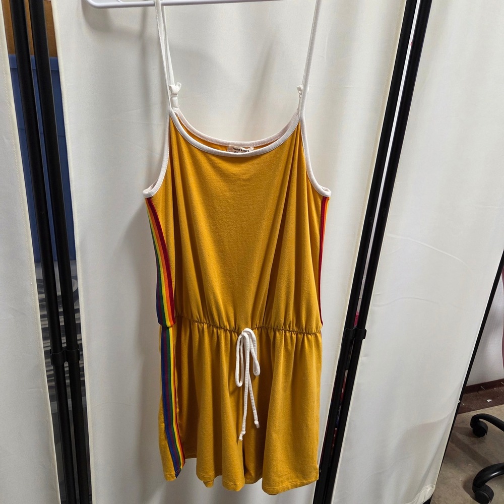 Heart & Hips Mustard Yellow Rainbow Stripe Romper Womens Medium